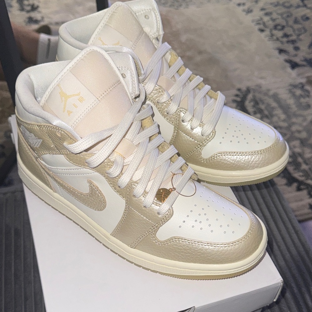 Jordan Women's Metallic Gold and White Sneakers